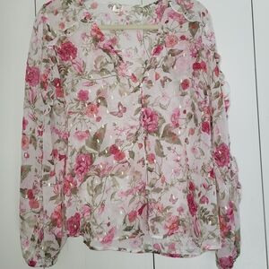 Chic Floral Blouse - Pink and Green